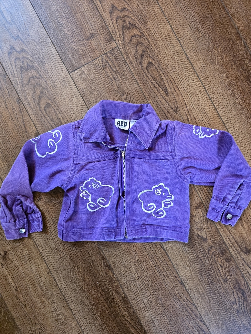 RED Purple Kids' Zip Jacket with Bear Embroidery